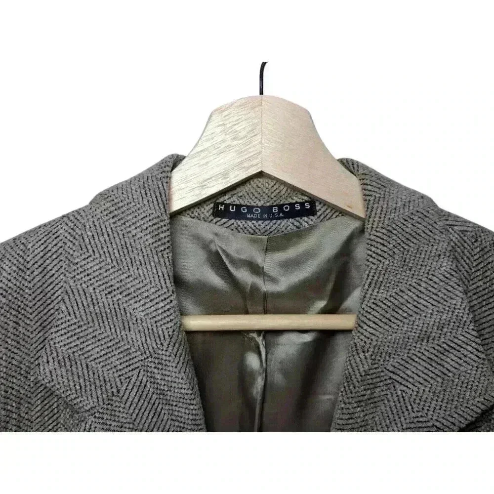 Hugo Boss Blazer Men's 40R Gray Brown Chevron Wool Sports Coat Jacket Made USA